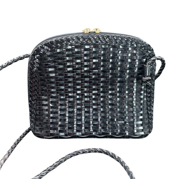 Vintage CEM Black Woven Leather Crossbody Bag Made in Brazil Braided Strap C E M - Picture 3 of 11
